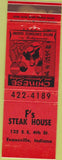 Matchbook Cover - F's Steak House Evansville IN Chinese Food