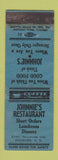 Matchbook Cover - Johnnie's Restaurant Kenmore NY WORN