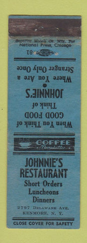 Matchbook Cover - Johnnie's Restaurant Kenmore NY WORN