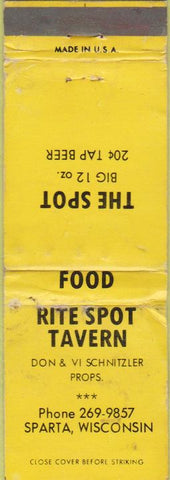 Matchbook Cover - Rite Spot Tavern Sparta WI WORN