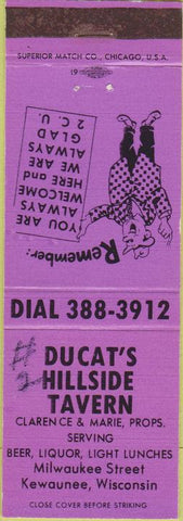 Matchbook Cover - Ducat's Tavern Kewaunee WI WRITING