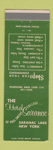 Matchbook Cover - The Hotel Saranac Lake NY