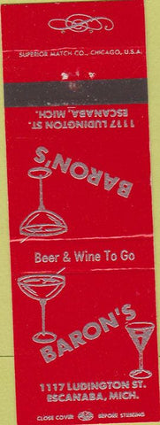 Matchbook Cover - Baron's Escanaba MI
