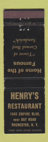 Matchbook Cover - Henry's Restaurant Rochester NY WEAR