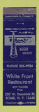 Matchbook Cover - White Front Restaurant Rome NY