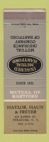 Matchbook Cover - Hartford Insurance Haylor Haun Freyer Syracuse NY