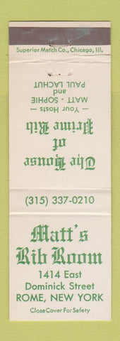 Matchbook Cover - Matt's Rib Room Rome NY