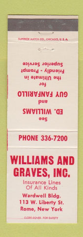 Matchbook Cover - Williams and Graves Insurance Rome NY