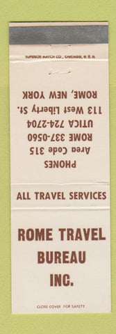 Matchbook Cover - Rome Travel Bureau agency Rome NY