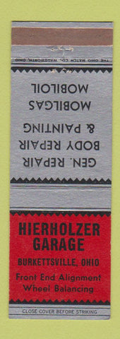 Matchbook Cover - Hierholzer Garage Burkettsville OH Mobil oil gas