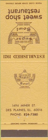 Matchbook Cover - Sweet Shop Restaurant Des Plaines IL