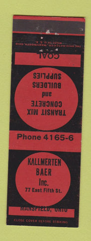 Matchbook Cover - Kallmerten Baer Concrete Coal Mansfield OH