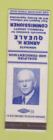 Matchbook Cover - Arner Queale Trumball County Commissioner Election OH Ohio