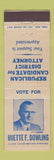 Matchbook Cover Huette Dowling District Attorney Election Harrisburg PA Dauphin