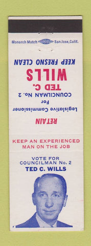 Matchbook Cover - Ted Wills Commissioner Election Fresno CA