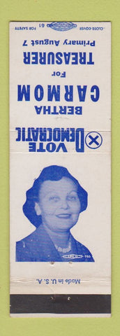 Matchbook Cover - Bertha Carmon Treasurer Election Battle Creek MI