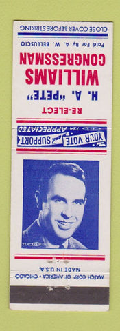 Matchbook Cover - HA Pete Williams Congressman
