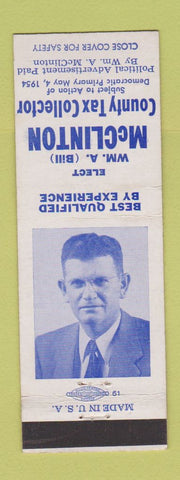 Matchbook Cover - Bill McClinton County Tax Collector 1954