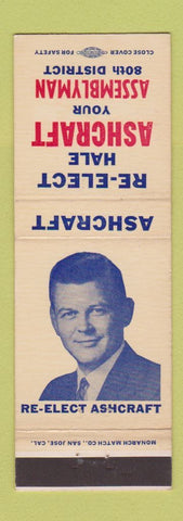 Matchbook Cover - Hale Ashcraft Assemblyman Election CA California
