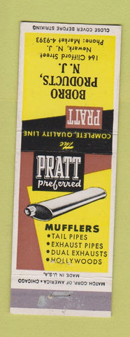 Matchbook Cover - Pratt Mufflers Bobro Newark NJ