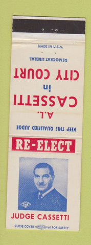 Matchbook Cover - AL Cassetti City Court Judge Rochester NY
