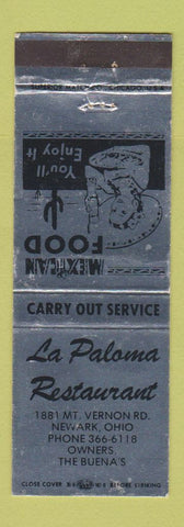 Matchbook Cover - La Paloma Restaurant Newark OH Mexican