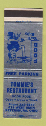 Matchbook Cover - Tommie's Restaurant Petersburg OH SAMPLE WEAR