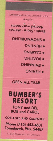 Matchbook Cover - Bumber's Resort Tomahawk WI snowmobiles