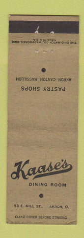 Matchbook Cover - Kaase's Dining Room Pastry Akron OH Canton Massillon