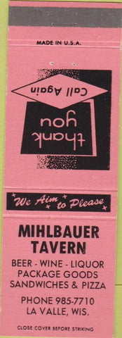 Matchbook Cover - Mihlbauer Tavern LaValle WI