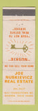 Matchbook Cover - Joe Nuskievicz Real Estate Warren OH WEAR
