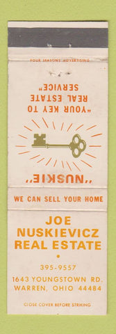 Matchbook Cover - Joe Nuskievicz Real Estate Warren OH WEAR