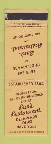 Matchbook Cover - Bun's Restaurant Delaware OH WEAR
