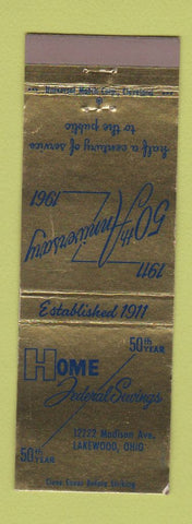 Matchbook Cover - Home Federal Savings Lakewood OH 1961
