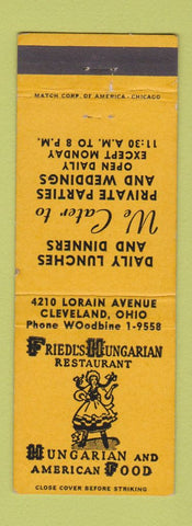 Matchbook Cover - Friedl's Hungarian Restaurant Cleveland OH