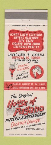 Matchbook Cover - House of Pagano Pizza Philadelphia PA