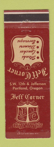 Matchbook Cover - Jeff Corner Restaurant Portland OR
