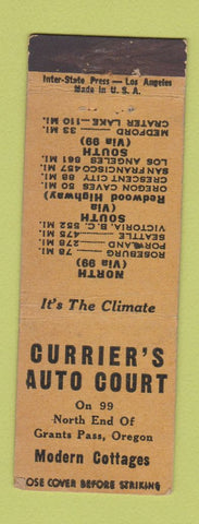 Matchbook Cover - Currier's Auto Court Grants Pass OR WEAR