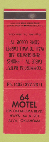 Matchbook Cover - 64 Motel Alva OK WEAR