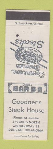 Matchbook Cover - Goodner's Steak House Duncan OK