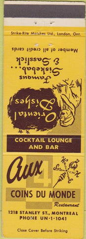 Matchbook Cover - Aux Coins Du Monde Montreal