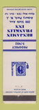 Matchbook Cover - Benjamin Franklin Inn Asbury Park NJ WEAR