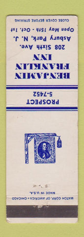 Matchbook Cover - Benjamin Franklin Inn Asbury Park NJ WEAR