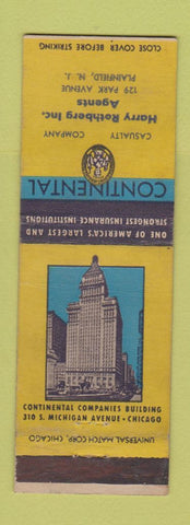 Matchbook Cover - Continental Insurance Harry Rothberg Plainfield NJ