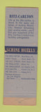Matchbook Cover - Schine Hotels Ritz Carlton Atlantic City NJ