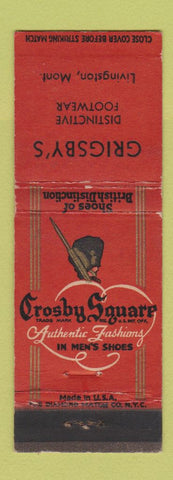 Matchbook Cover - Crosby Square Men's Shoes Grigsby's Livingston MT WEAR