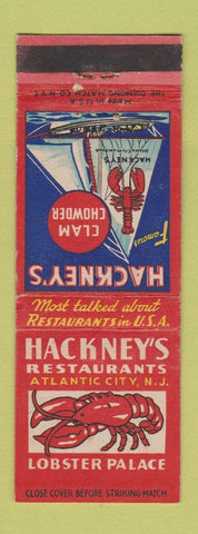 Matchbook Cover - Hackney's Restaurant Seafood Atlantic City NJ lobster