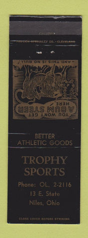 Matchbook Cover - Trophy Sports Sporting Goods Niles OH