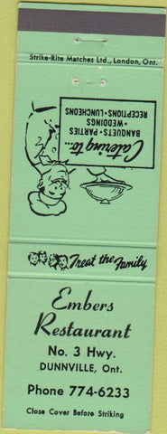 Matchbook Cover - Embers Restaurant Dunnville ON