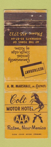 Matchbook Cover - Colt Motor Hotel Raton NM WORN
